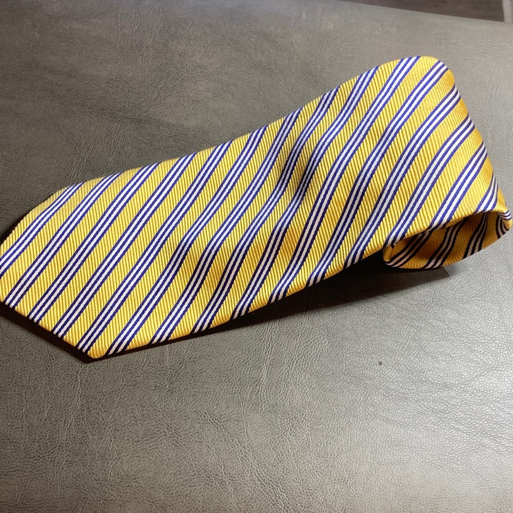 Brooks Brothers Yellow and Blue Diagonal Stripe  Silk Tie